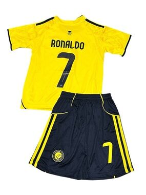 Ronaldo #7 Yellow and Black Kids Soccer Kit, kids Size 20 to 28